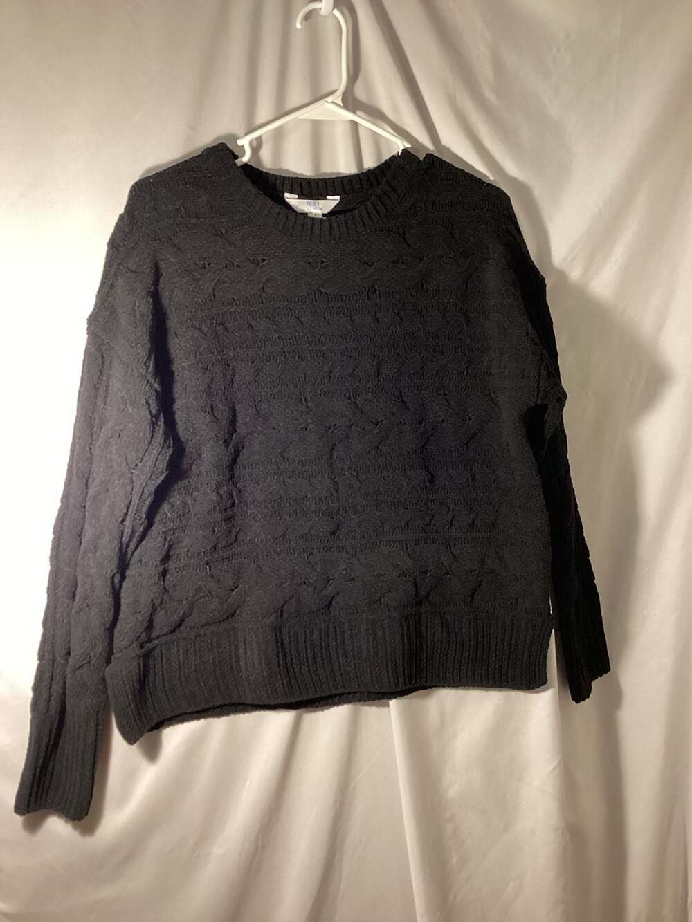 Time and Tru Cable-Knit Crewneck Sweater Size L (12-14) Black